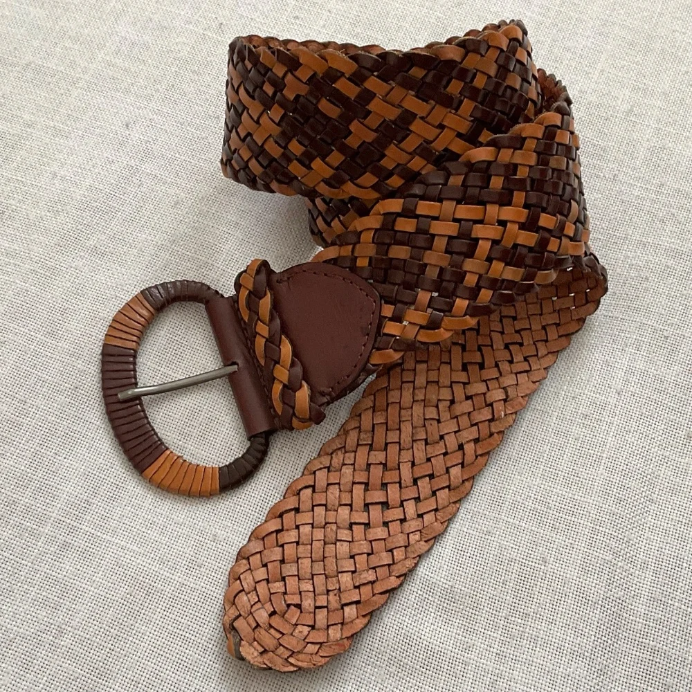 Lucky Brand Brown Tan Braided Woven Leather Boho Belt Size S/M NWOT